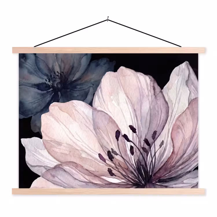 Schoolplaat - Bloemen - Aquarel - Modern - Roze - Donker — 1