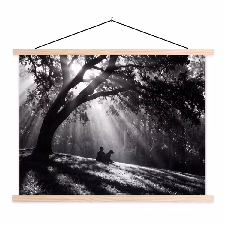 Schoolplaat - Mens - Hond - Natuur - Zwart-wit - Silhouet — 1