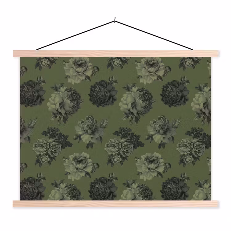 Schoolplaat - Klassiek - botanisch - Olijfgroen - Bloemen — 1