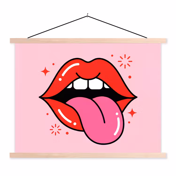Schoolplaat - Lippen - Tong - Pop-art - Kleurrijk - Roze — 1
