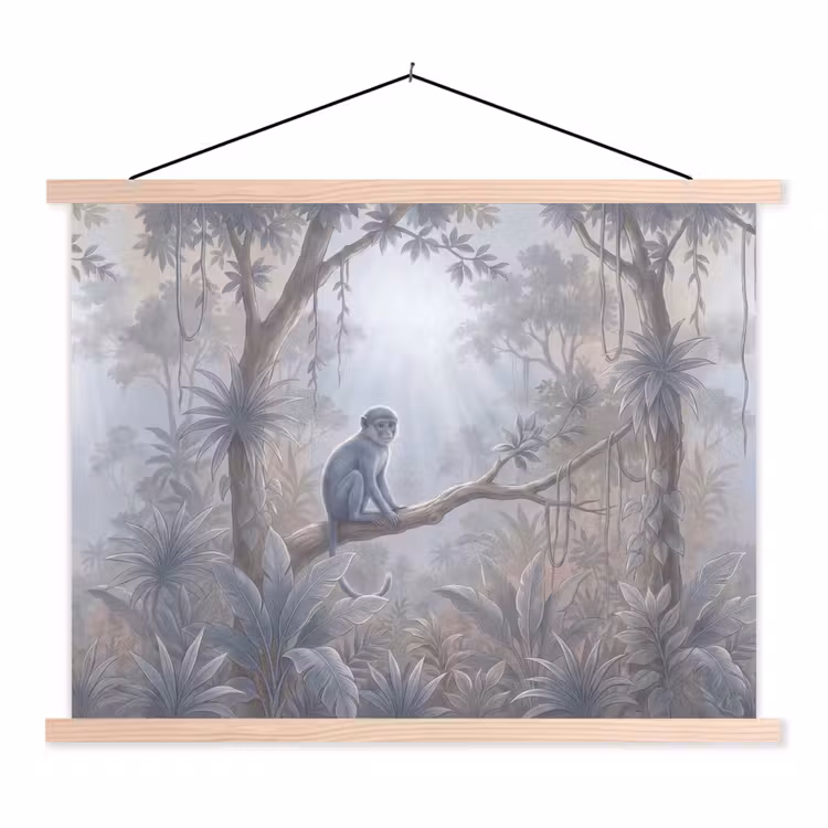 Schoolplaat - Aap - Boom - Jungle - Natuur - Grijs — 1