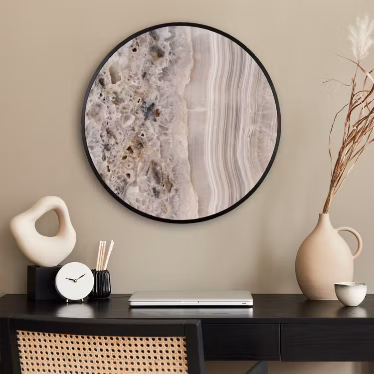 Ronde fotolijst - Steen - Textuur - Abstract - Beige - Wit — 2