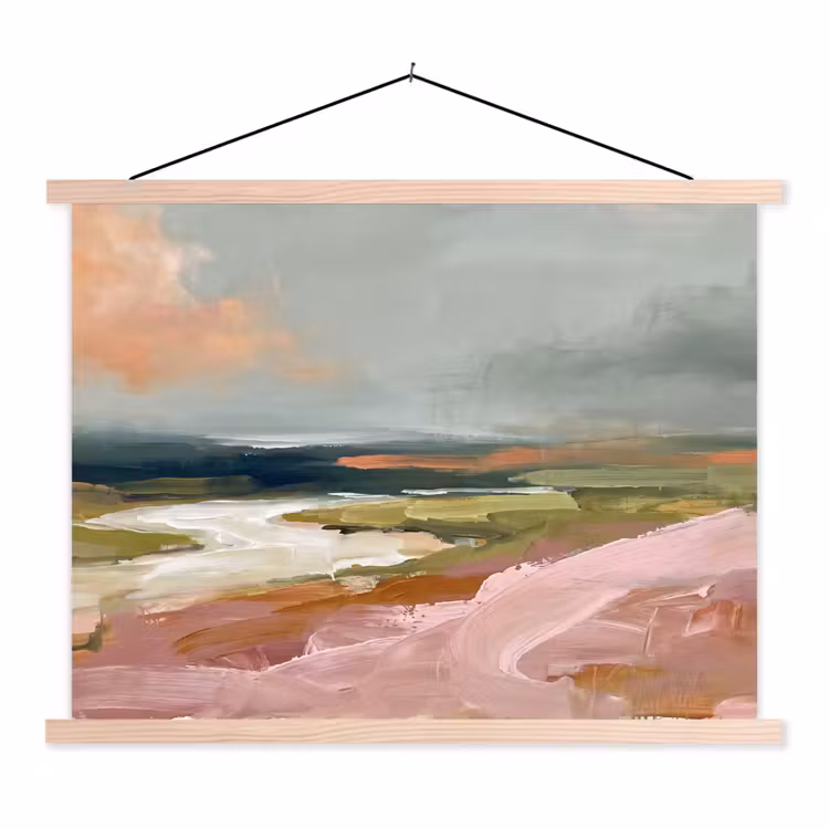 Schoolplaat - Landschap - Rivier - Abstract - Roze - Groen — 1