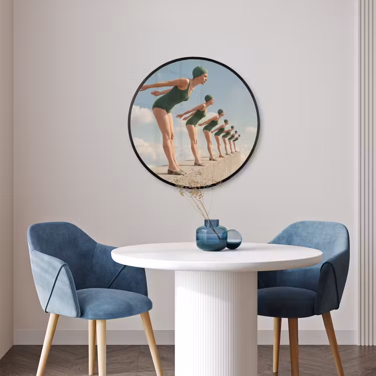 Ronde fotolijst - Vrouwen - Duikhouding - Wolken — 3
