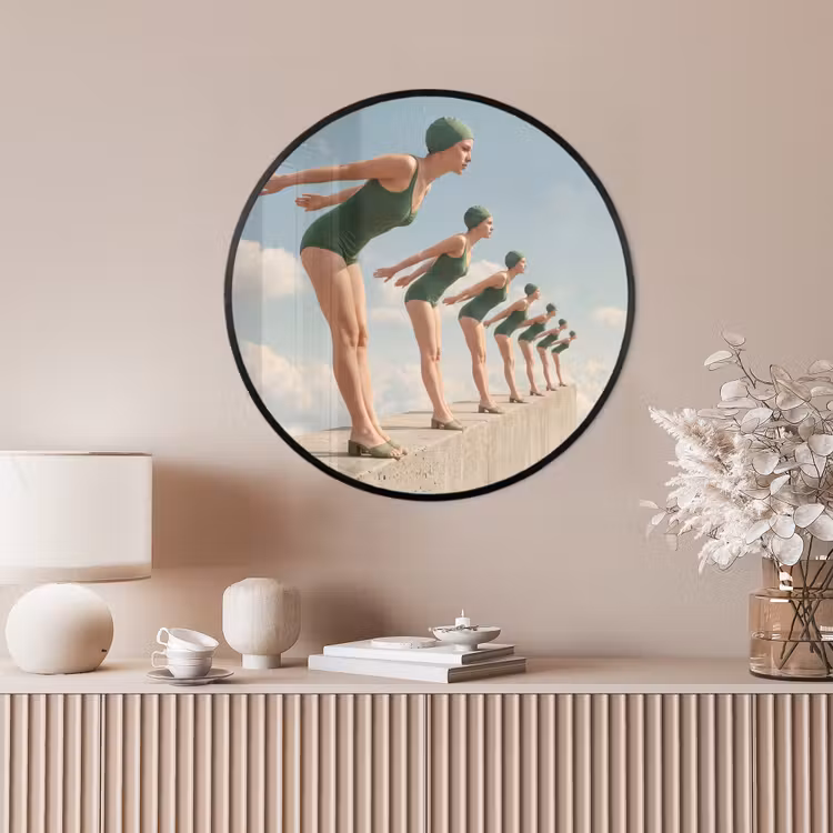 Ronde fotolijst - Vrouwen - Duikhouding - Wolken — 4