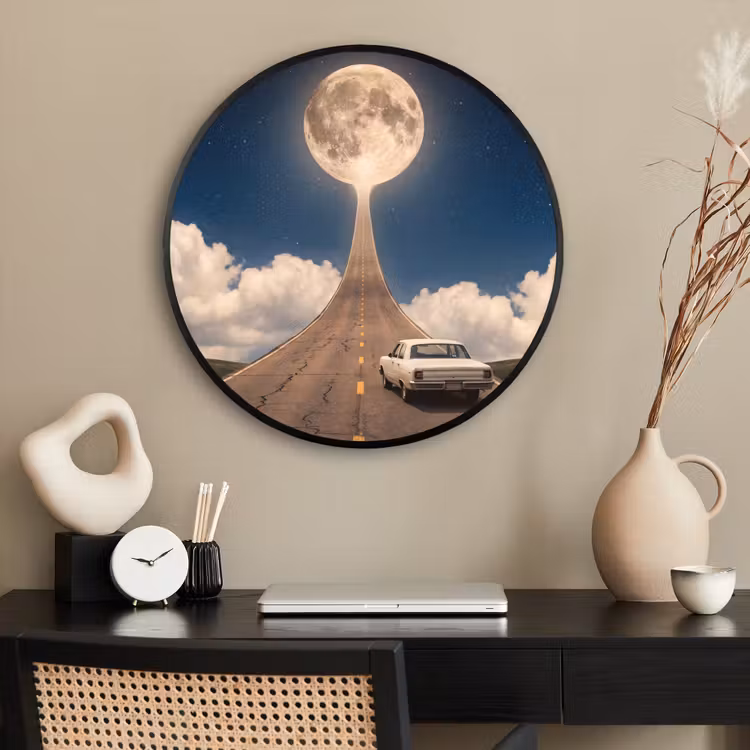 Ronde fotolijst - Weg - Maan - Nacht — 2