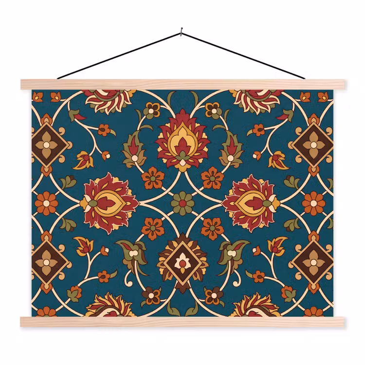 Schoolplaat - Ornament - Flora - Traditioneel - Klassiek - Blauwgroen — 1