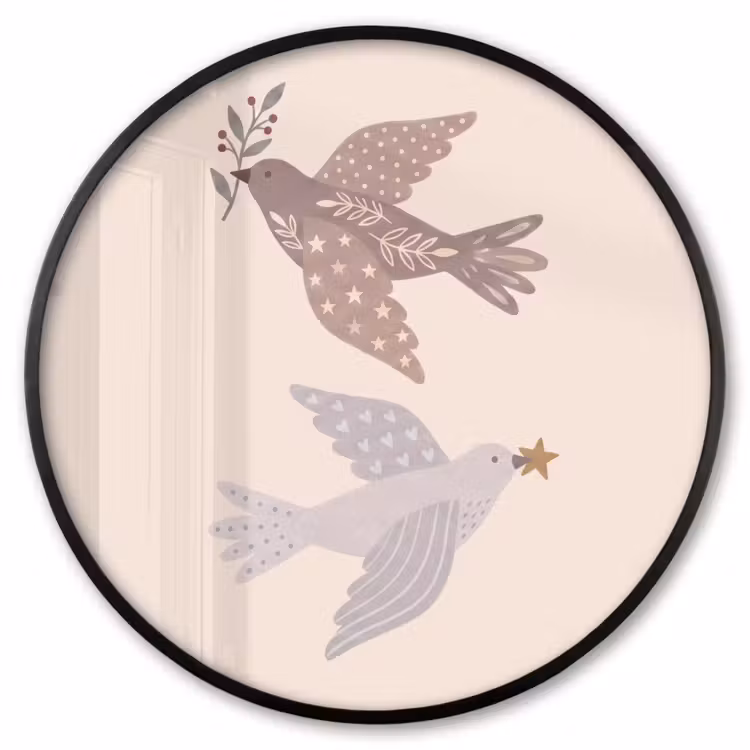 Ronde fotolijst - Vogel - Bessen - Natuur - Modern - Beige — 1