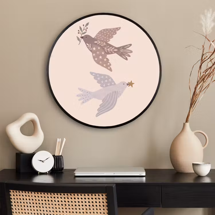 Ronde fotolijst - Vogel - Bessen - Natuur - Modern - Beige — 2
