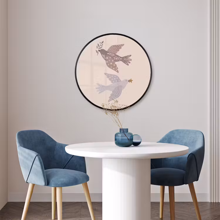 Ronde fotolijst - Vogel - Bessen - Natuur - Modern - Beige — 3