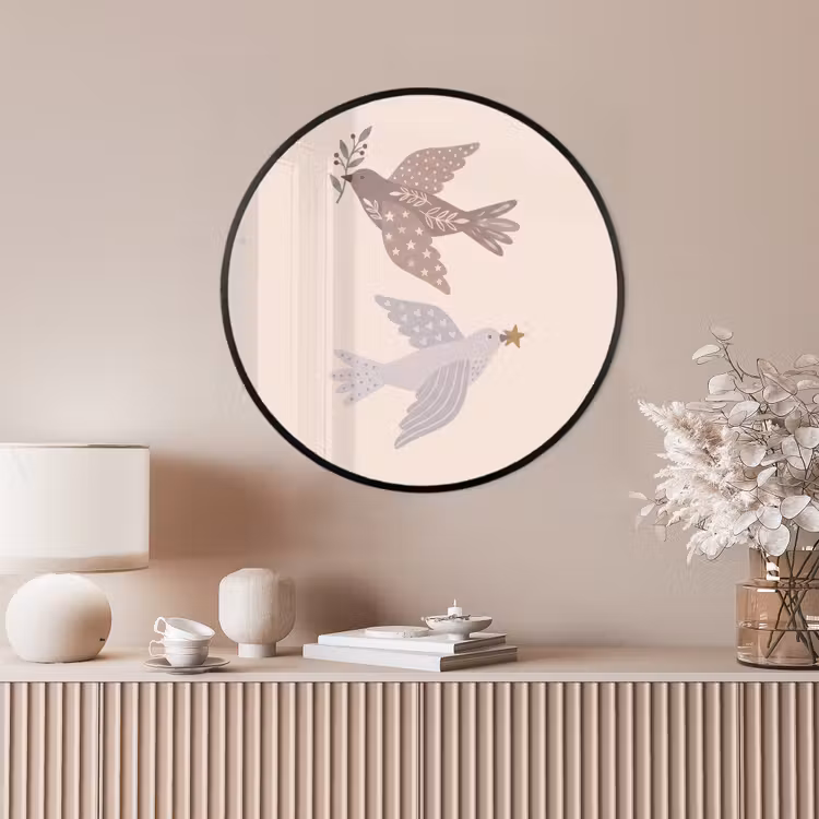 Ronde fotolijst - Vogel - Bessen - Natuur - Modern - Beige — 4