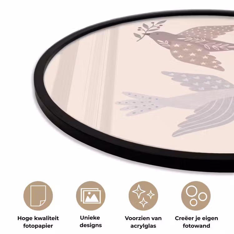Ronde fotolijst - Vogel - Bessen - Natuur - Modern - Beige — 5