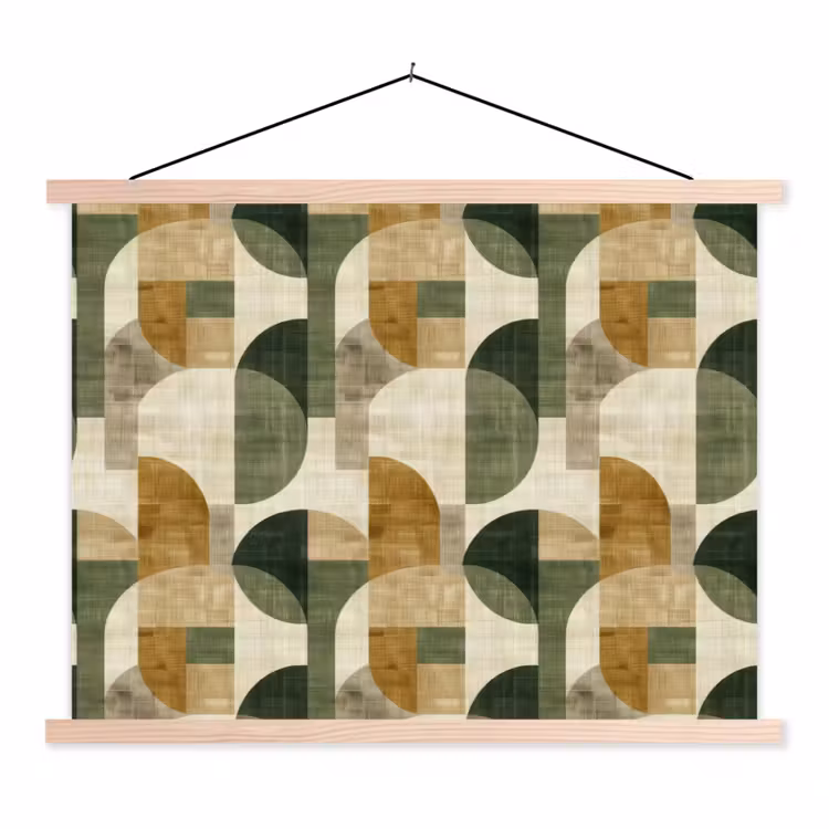 Schoolplaat - Olijfgroen - Geometrisch - Abstract - Mid-Century - Linnen - Patroon — 1