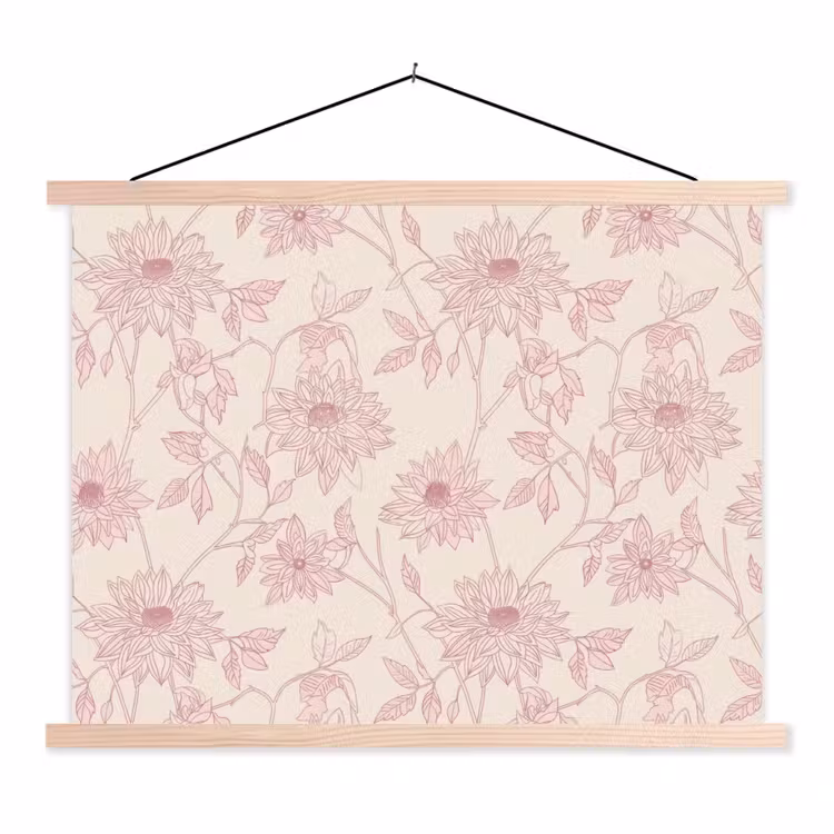 Schoolplaat - Oudroze - Dahlia's - Lijntekening - Patroon — 1