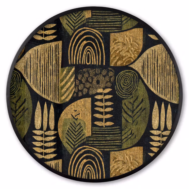 Ronde fotolijst - Zwart - Okergeel - Botanisch - Textuur — 1