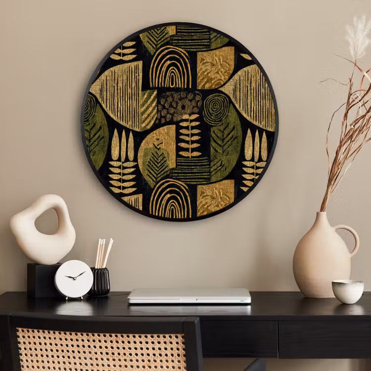 Ronde fotolijst - Zwart - Okergeel - Botanisch - Textuur — 2