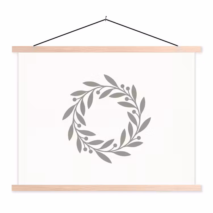 Schoolplaat - Krans - Bladeren - Natuur - Minimalistisch - Grijs — 1