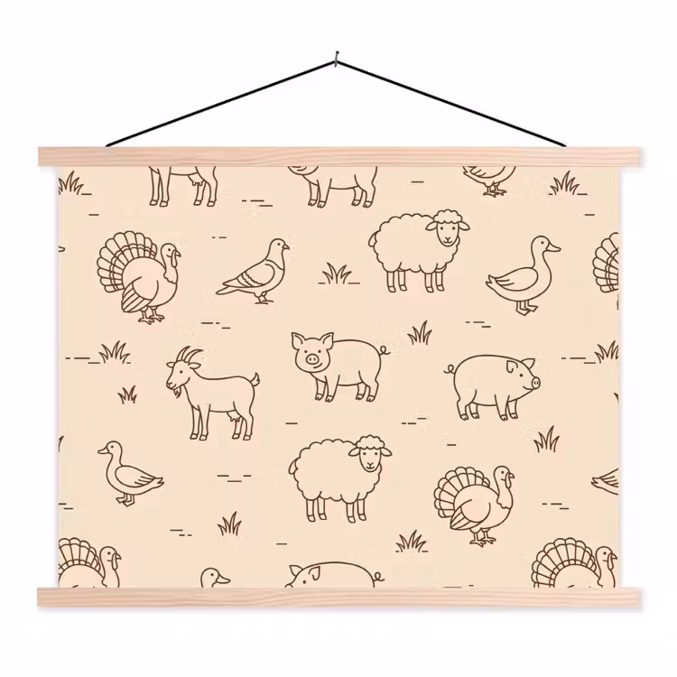 Schoolplaat - Dieren - Patroon - Boerderij - Minimalistisch - Beige — 1