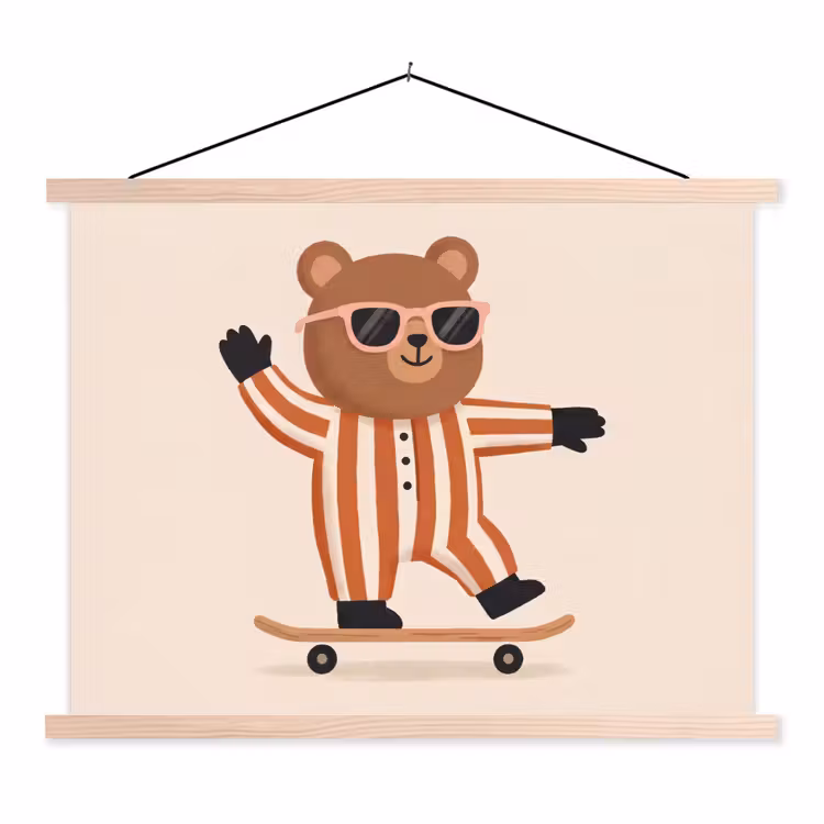 Schoolplaat - Dieren - Skateboard - Spel - Cartoon - Roze — 1