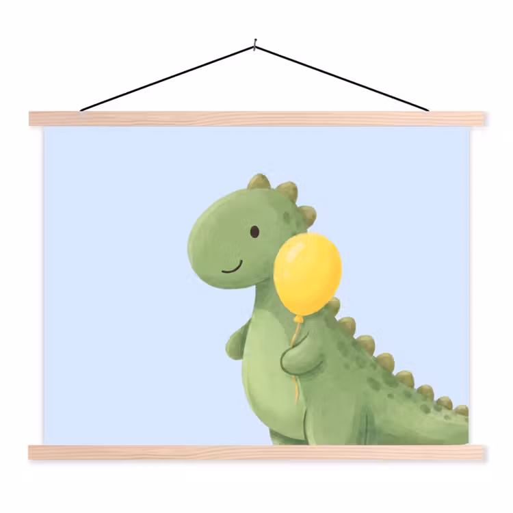 Schoolplaat - Dinosaurus - Ballon - Kinderkamer - Illustratie - Groen — 1