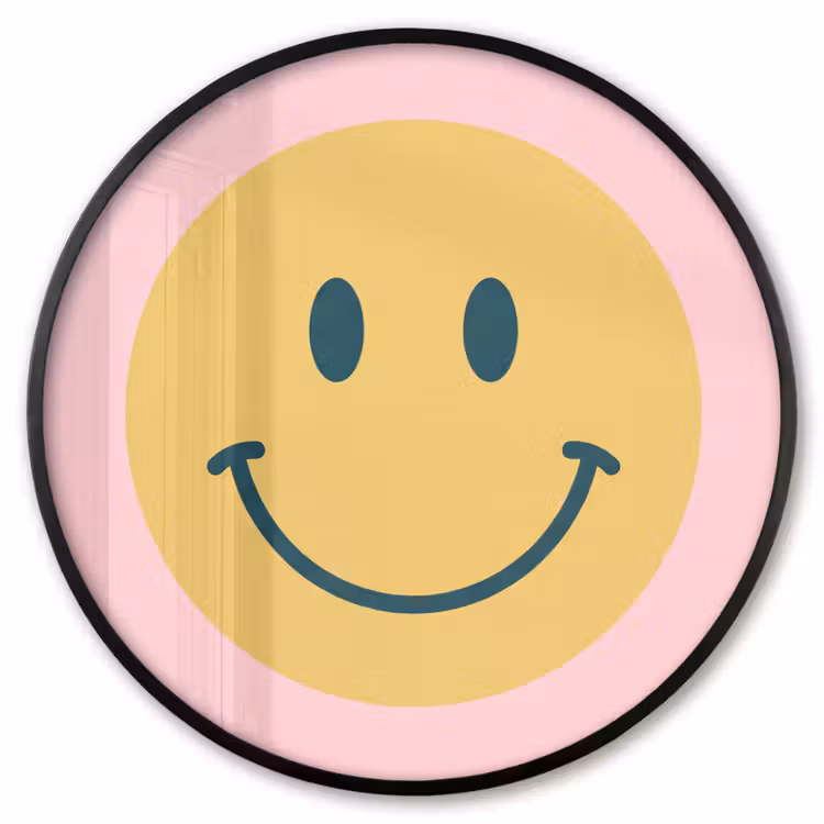 Ronde fotolijst - Smiley - Geel - Roze - Symbool - Minimalistisch — 1