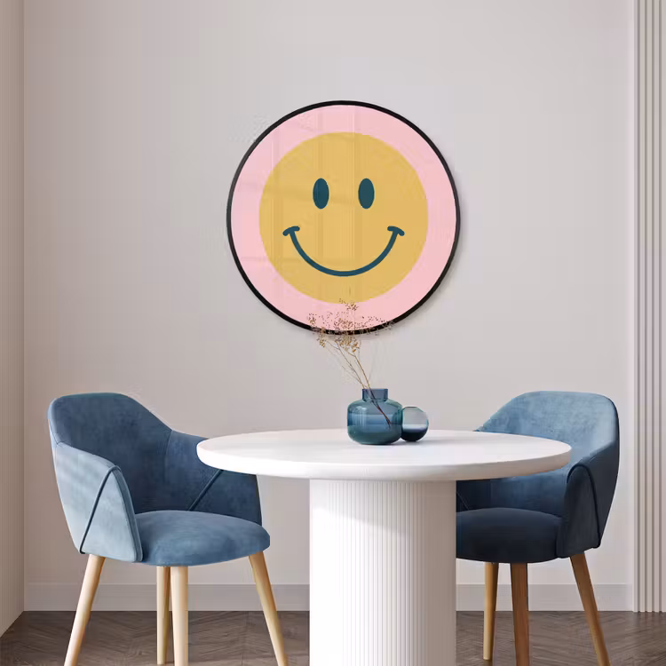 Ronde fotolijst - Smiley - Geel - Roze - Symbool - Minimalistisch — 3