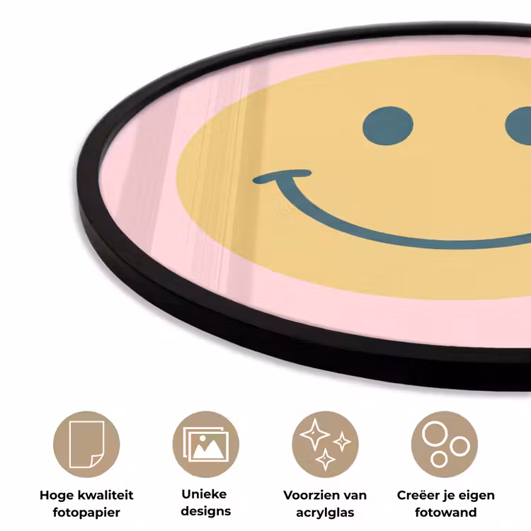 Ronde fotolijst - Smiley - Geel - Roze - Symbool - Minimalistisch — 5