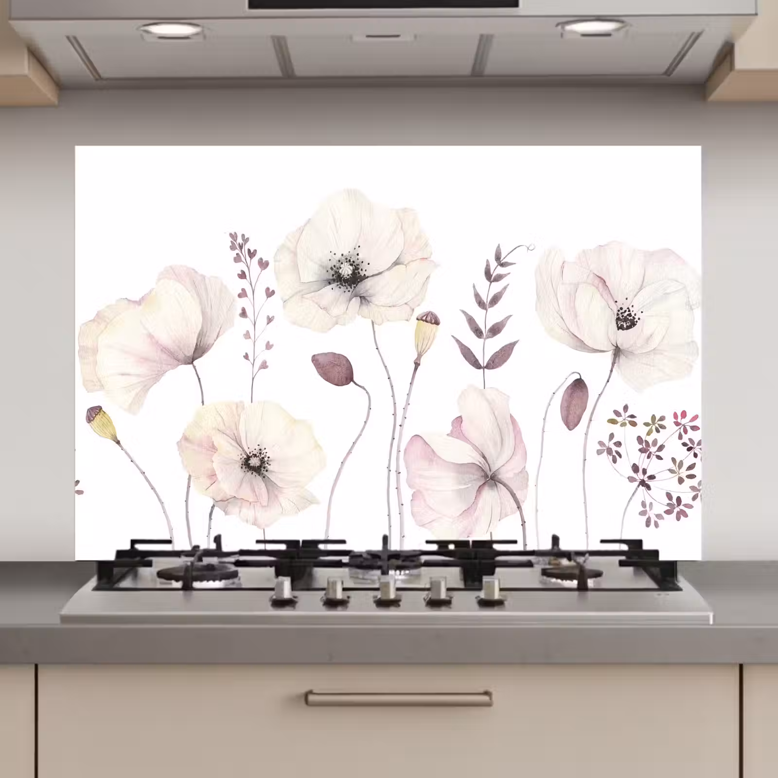 Spatscherm keuken - Bloemen - Pastel - Planten - Wit — 1