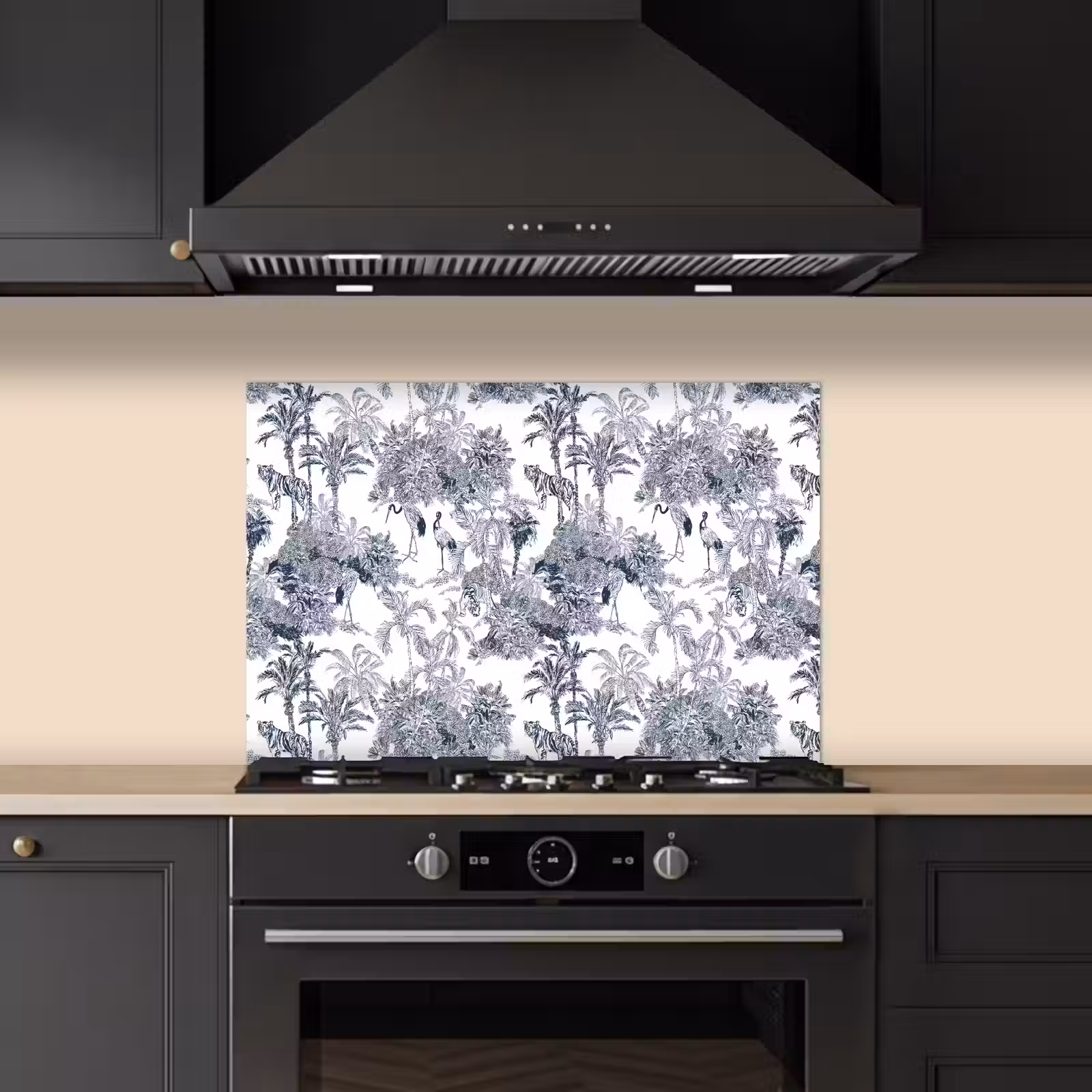 Spatscherm keuken - Palmbomen - Jungle - Abstract - Blauw — 1