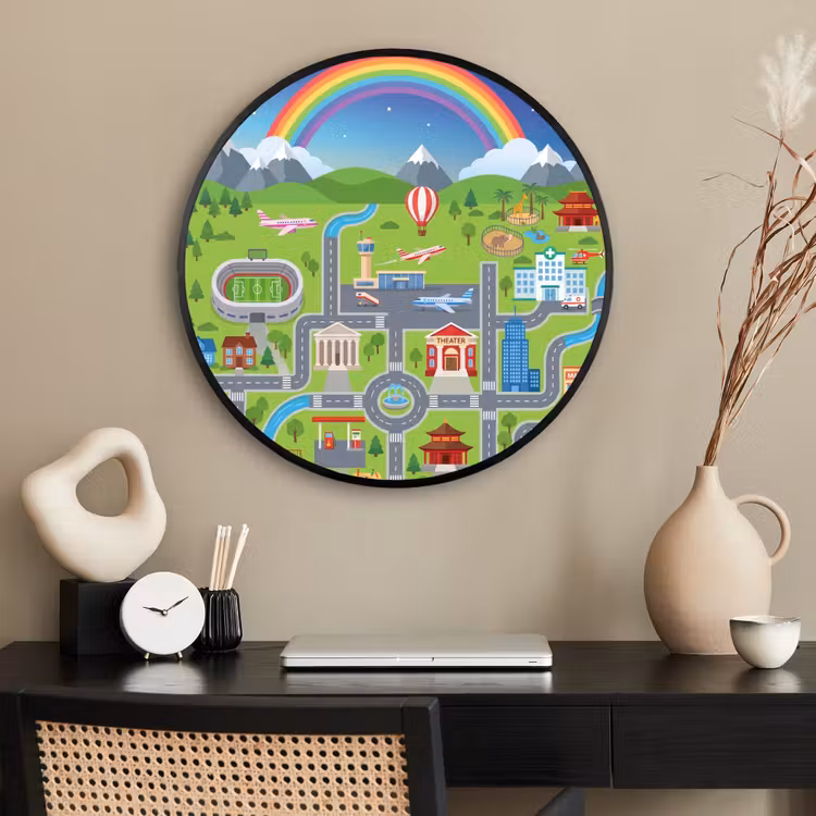 Ronde fotolijst - Stad - Plattegrond - Cartoon — 2