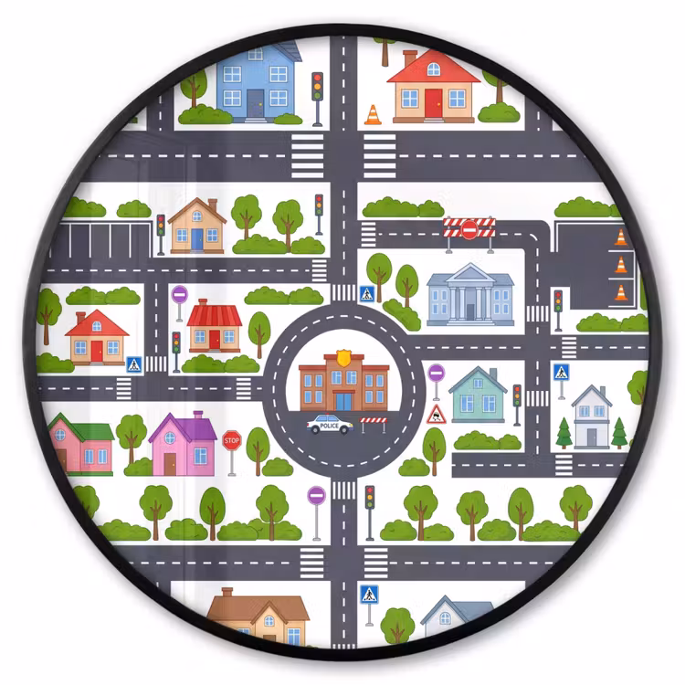 Ronde fotolijst - Stad - Plattegrond - Illustratie — 1