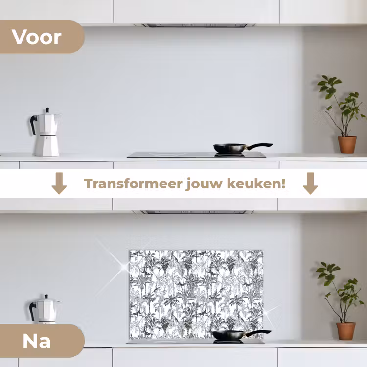 Spatscherm keuken - Aap - Oerwoud - Abstract - Grijs — 2