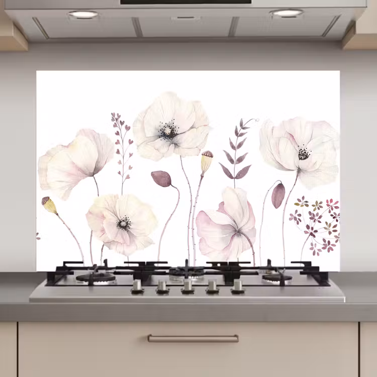 Spatscherm keuken - Bloemen - Pastel - Planten - Wit — 1