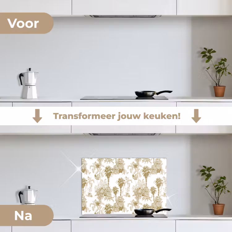 Spatscherm keuken - Oerwoud - Abstract - Beige — 2
