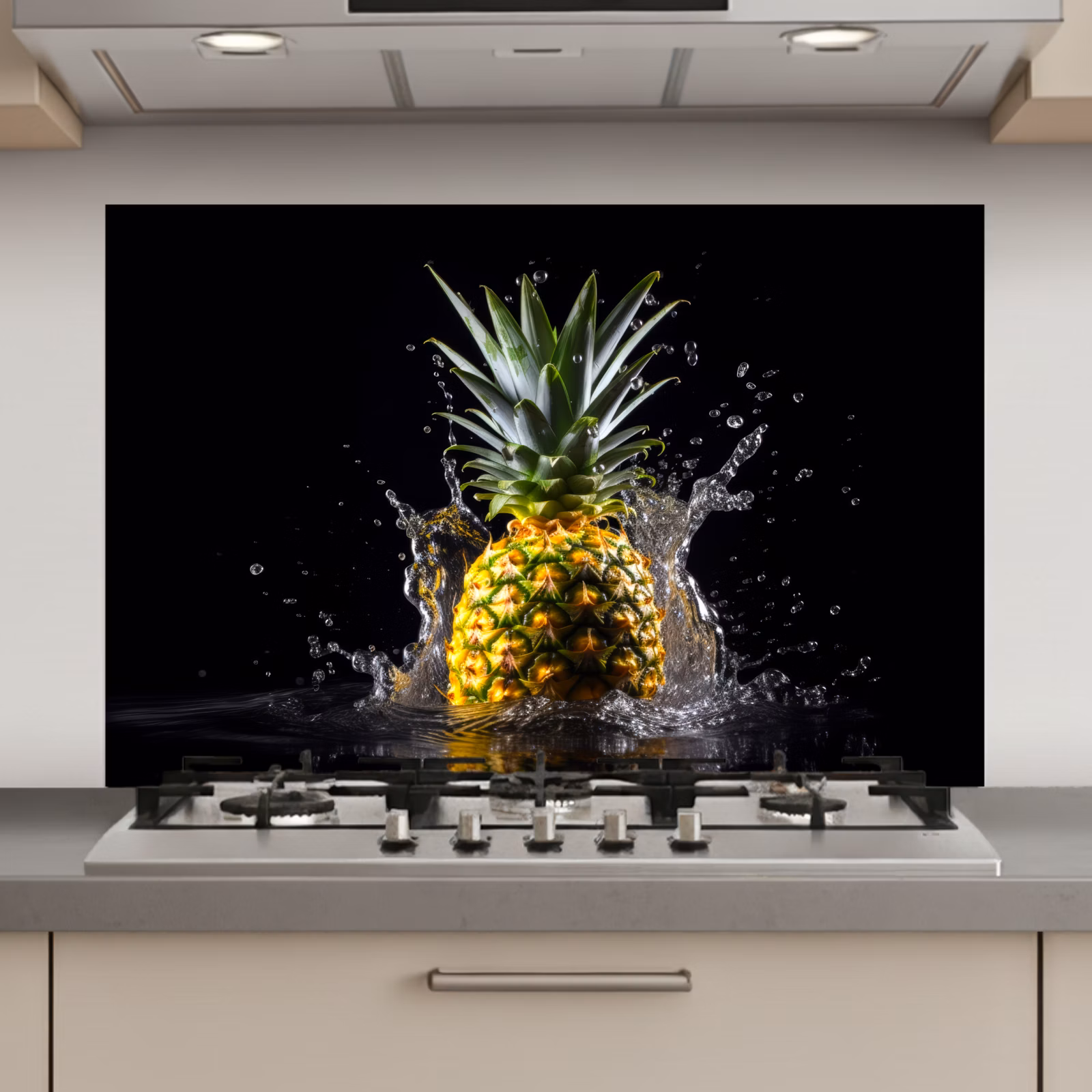 Spatscherm keuken - Ananas - Fruit - Water - Planten - Zwart — 1