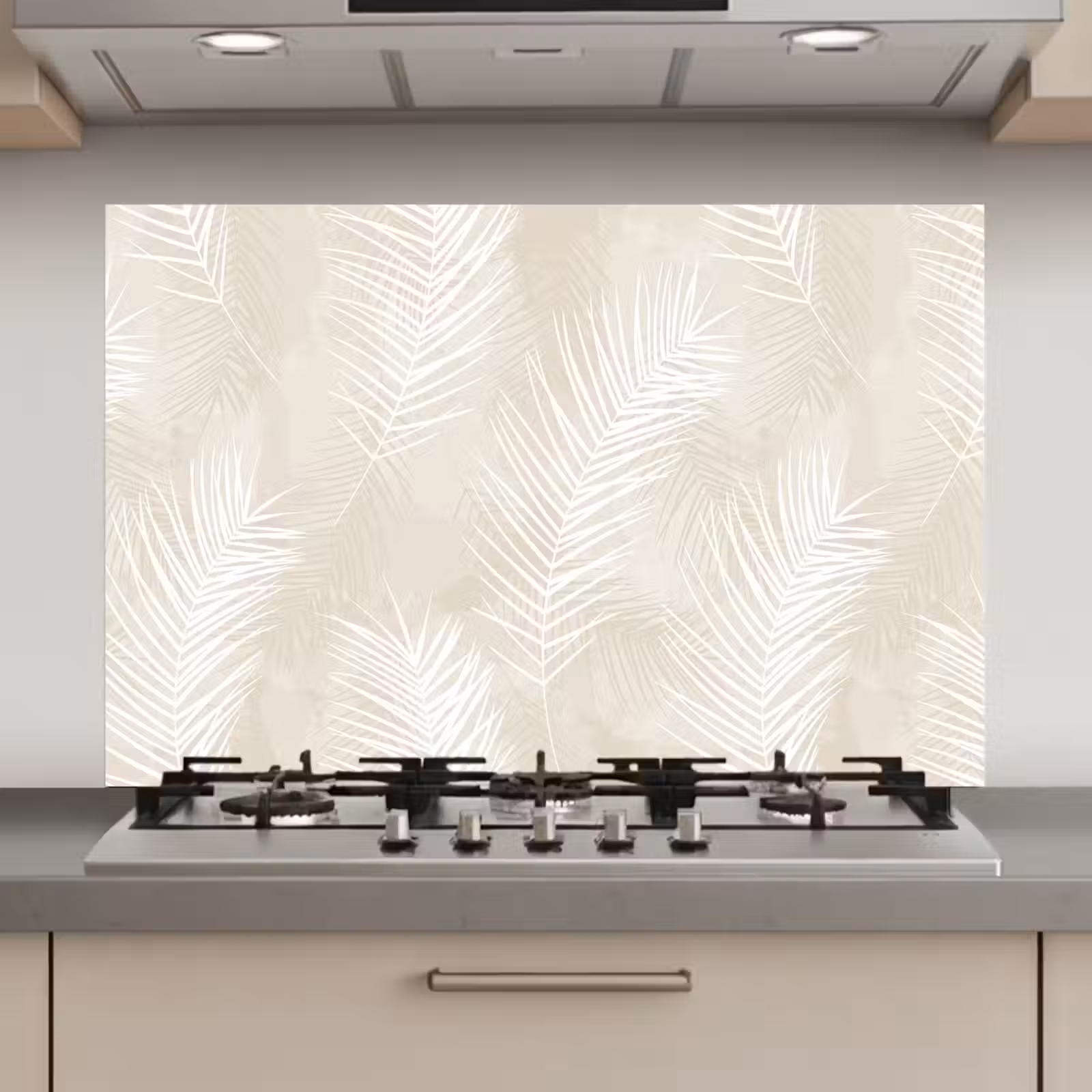 Spatscherm keuken - Bladeren - Beige - Wit - Botanisch - Natuur — 1
