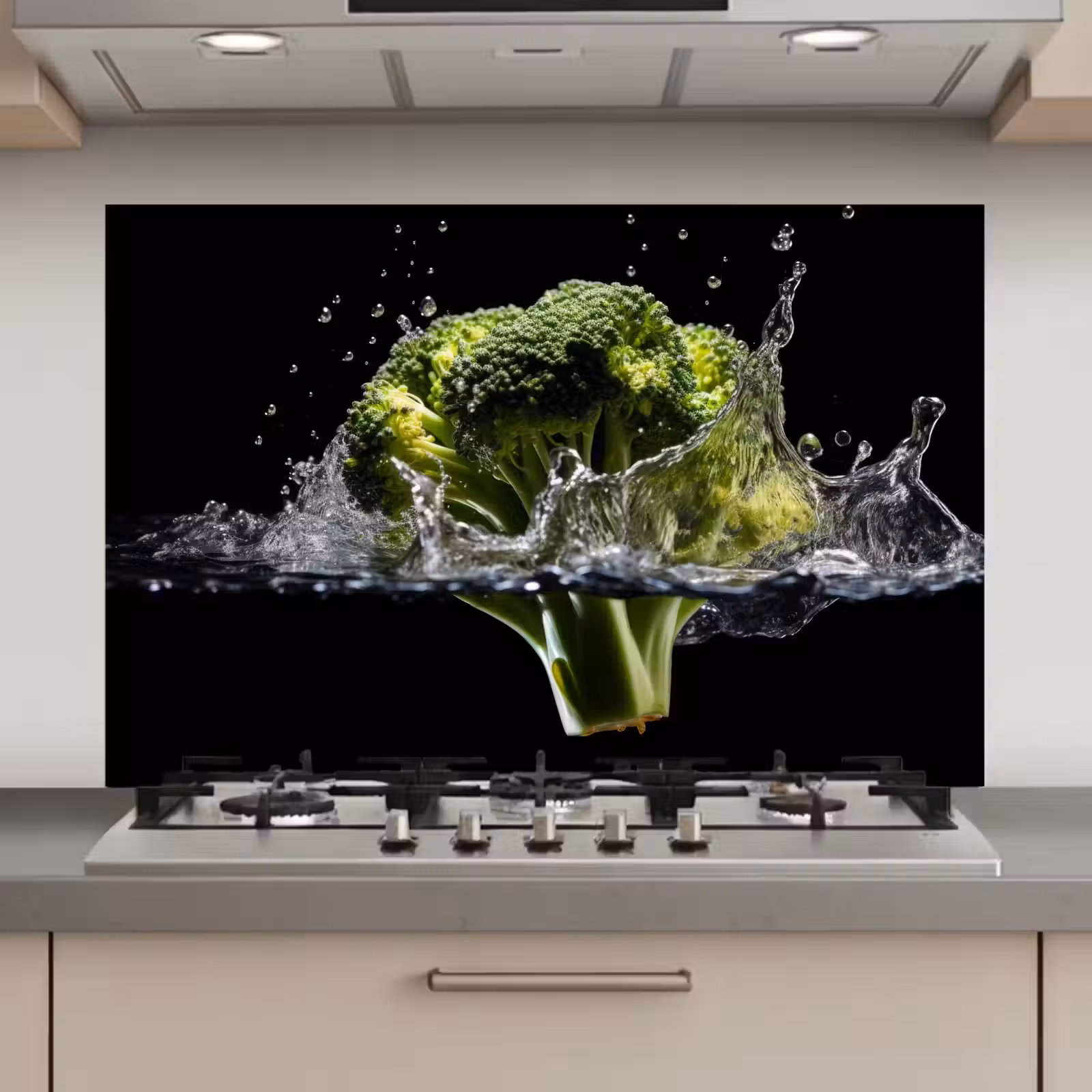 Spatscherm keuken - Broccoli - Groen - Water - Zwart — 1