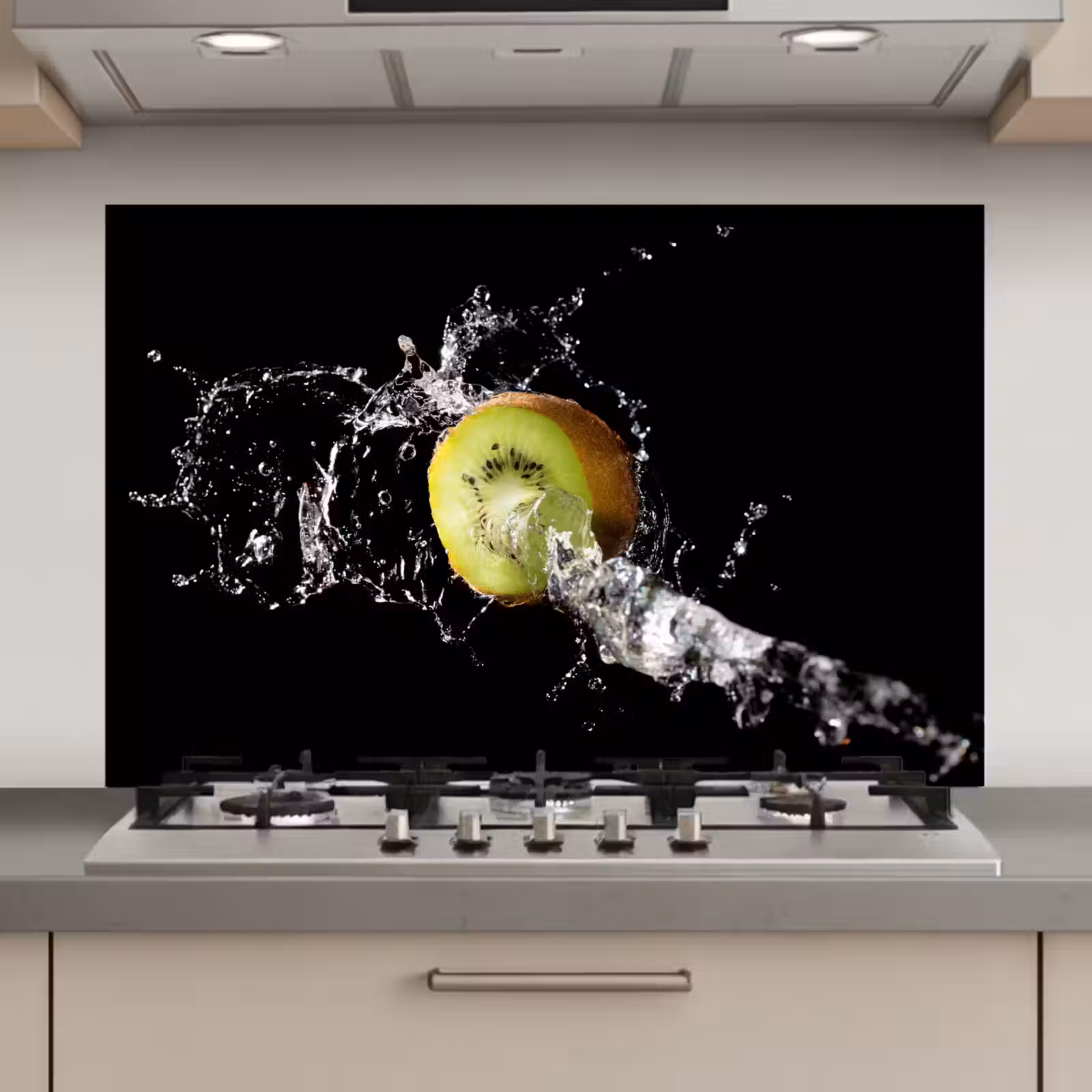 Spatscherm keuken - Kiwi - Fruit - Stilleven - Water - Zwart — 1