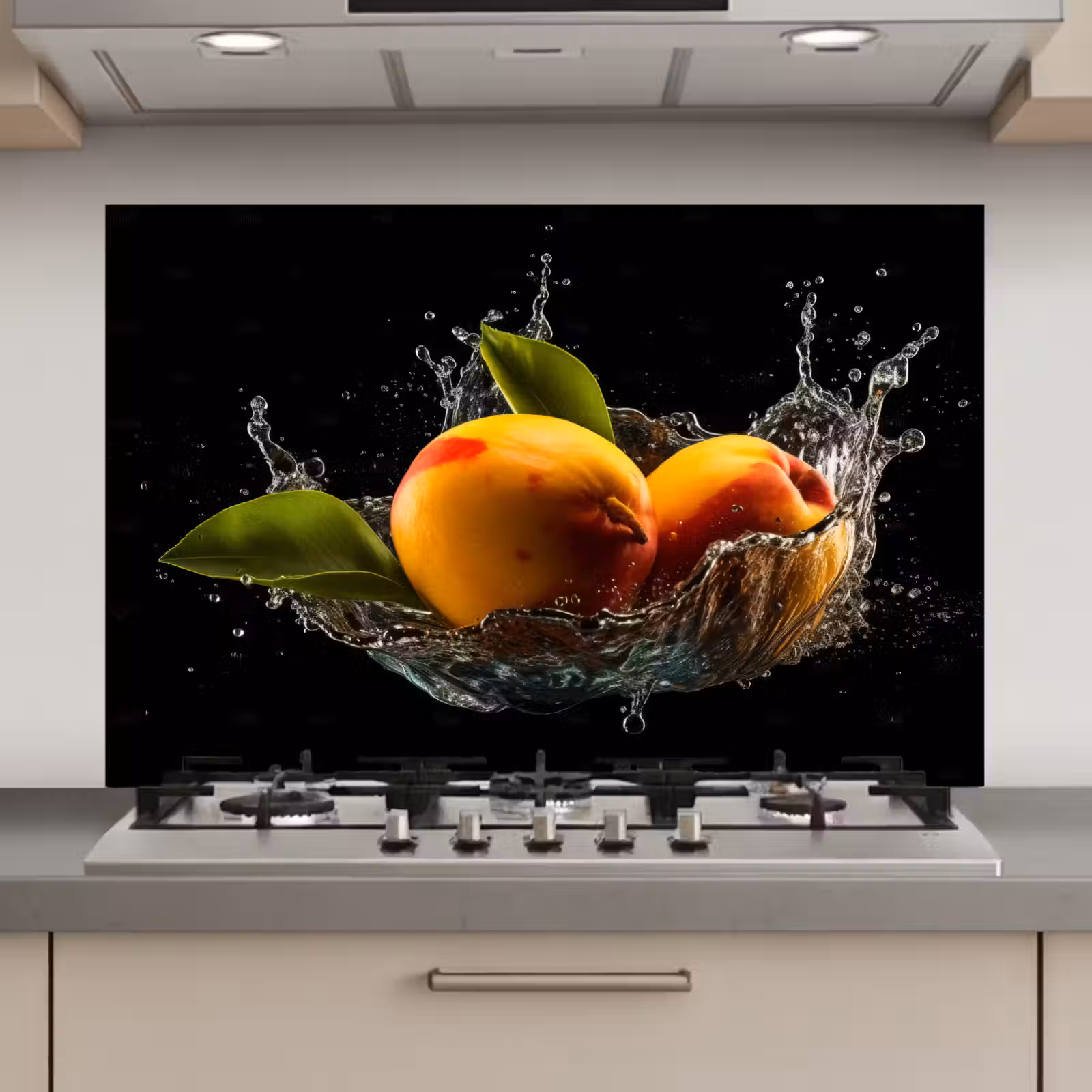Spatscherm keuken - Mango - Fruit - Water - Zwart - Bladeren — 1