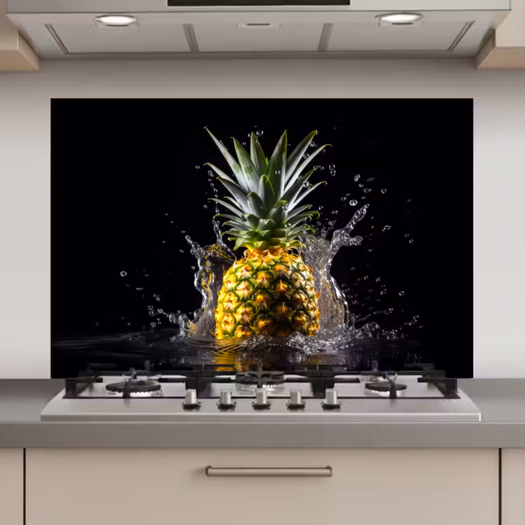 Spatscherm keuken - Ananas - Fruit - Water - Planten - Zwart — 1
