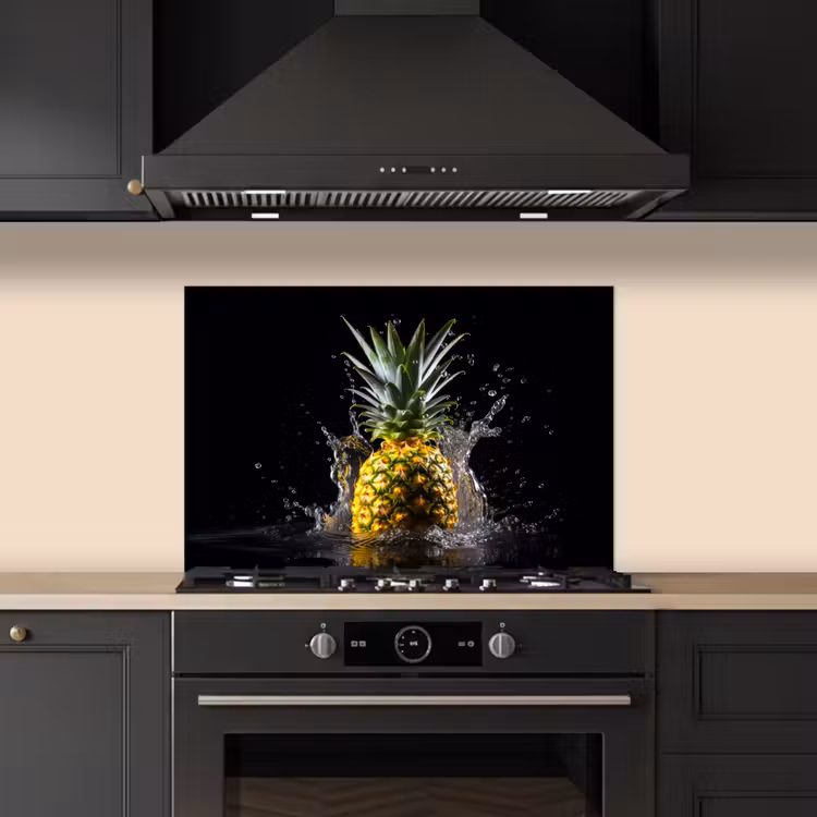 Spatscherm keuken - Ananas - Fruit - Water - Planten - Zwart — 2