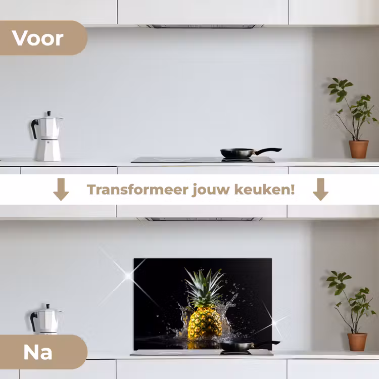 Spatscherm keuken - Ananas - Fruit - Water - Planten - Zwart — 3