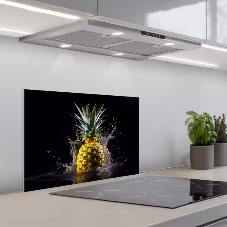 Spatscherm keuken - Ananas - Fruit - Water - Planten - Zwart — 5