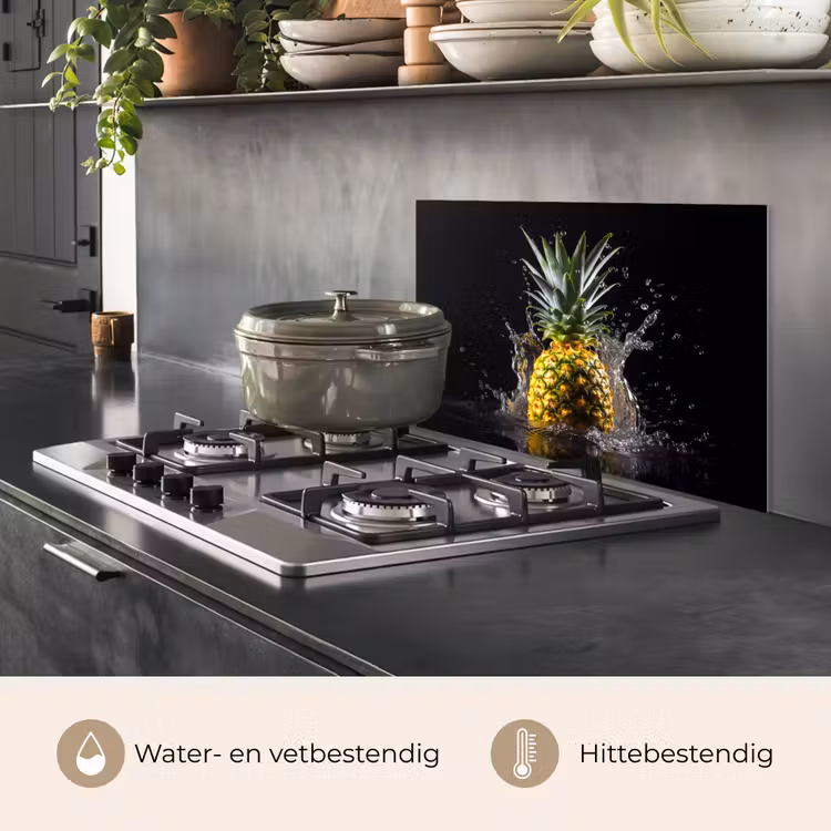 Spatscherm keuken - Ananas - Fruit - Water - Planten - Zwart — 7