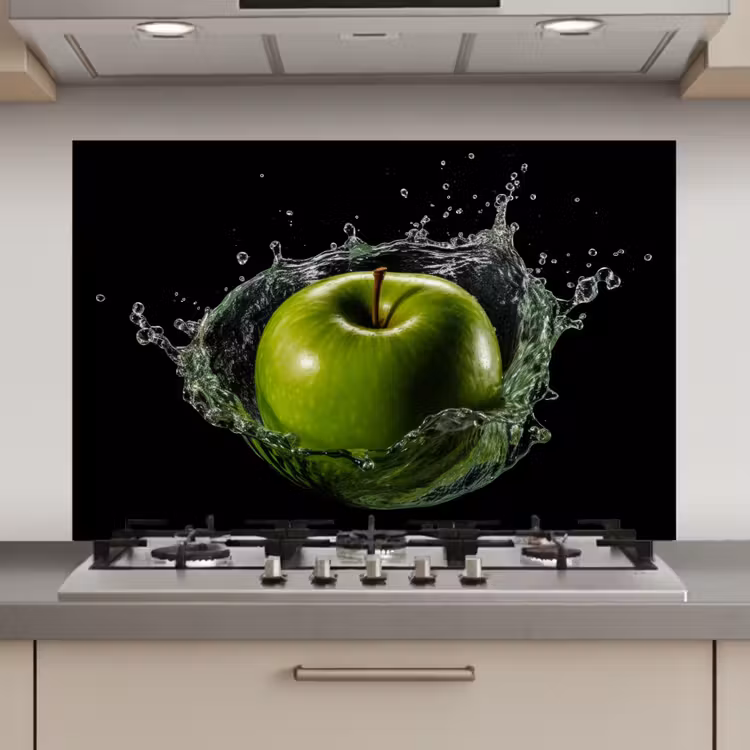 Spatscherm keuken - Appel - Groen - Fruit - Water - Zwart — 1
