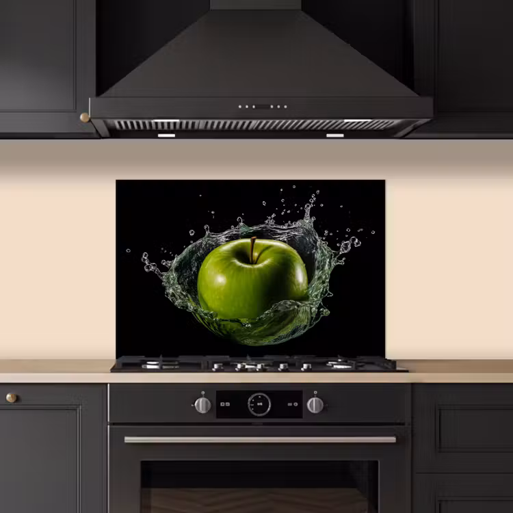 Spatscherm keuken - Appel - Groen - Fruit - Water - Zwart — 2