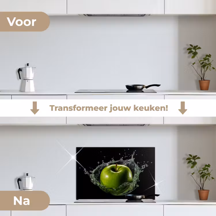 Spatscherm keuken - Appel - Groen - Fruit - Water - Zwart — 3