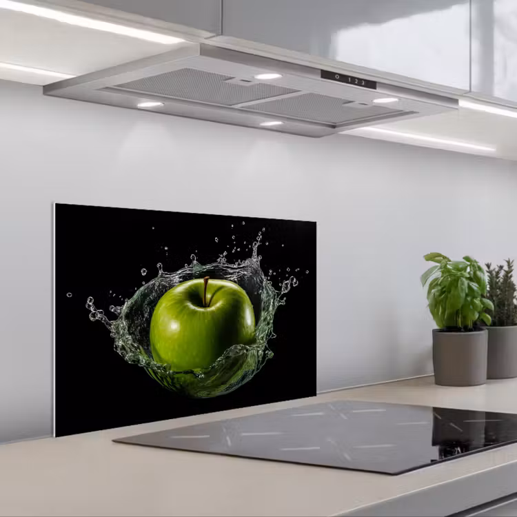 Spatscherm keuken - Appel - Groen - Fruit - Water - Zwart — 5