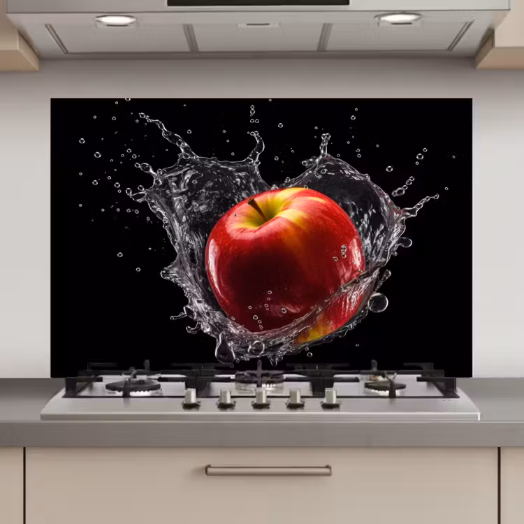 Spatscherm keuken - Appel - Rood - Water - Zwart - Fruit — 1