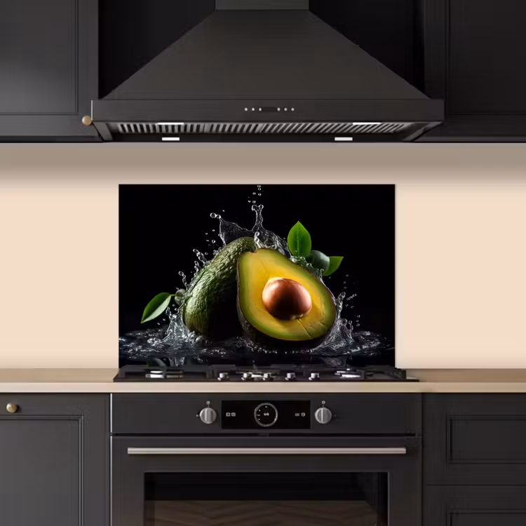 Spatscherm keuken - Avocado - Groente - Bladeren - Water - Zwart - Groen — 2